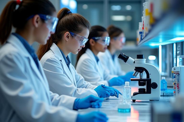 Students engaged in laboratory research during educational tour